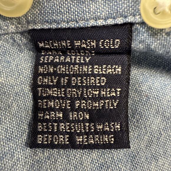 Vintage Chaps Ralph Lauren Chambray Shirt Size Large Blue Denim Light 90s Cotton - Picture 5 of 7
